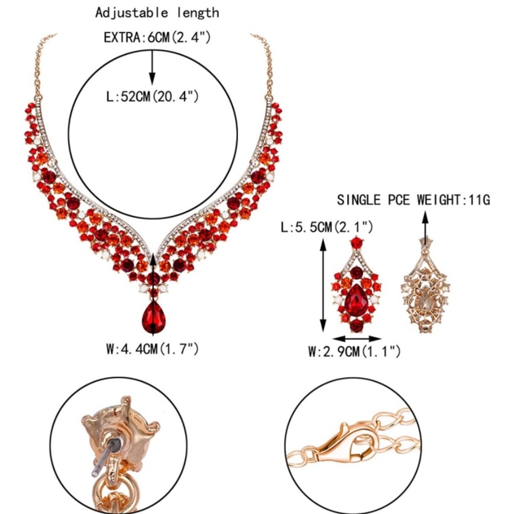 Yellow Gold & Ruby Red Austrian Crystal Teardrop … - image 6